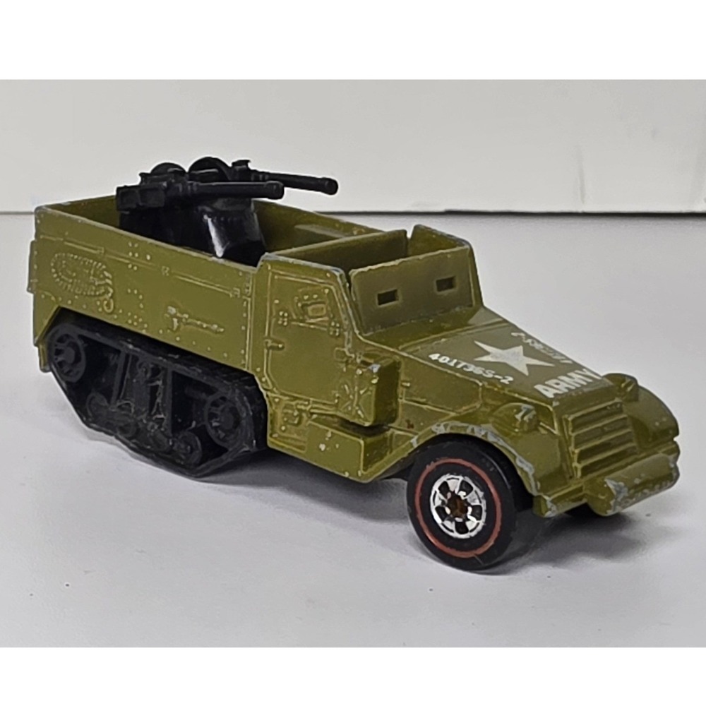 Hot Wheels Redline Gun Bucket Army Half-Track Olive Green 1974 Hong Kong Vintage
